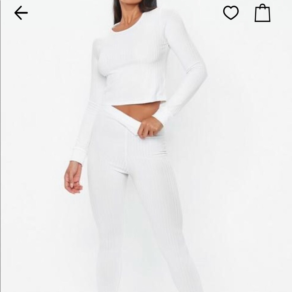 Missguided White Rib Two Piece Lounge Set